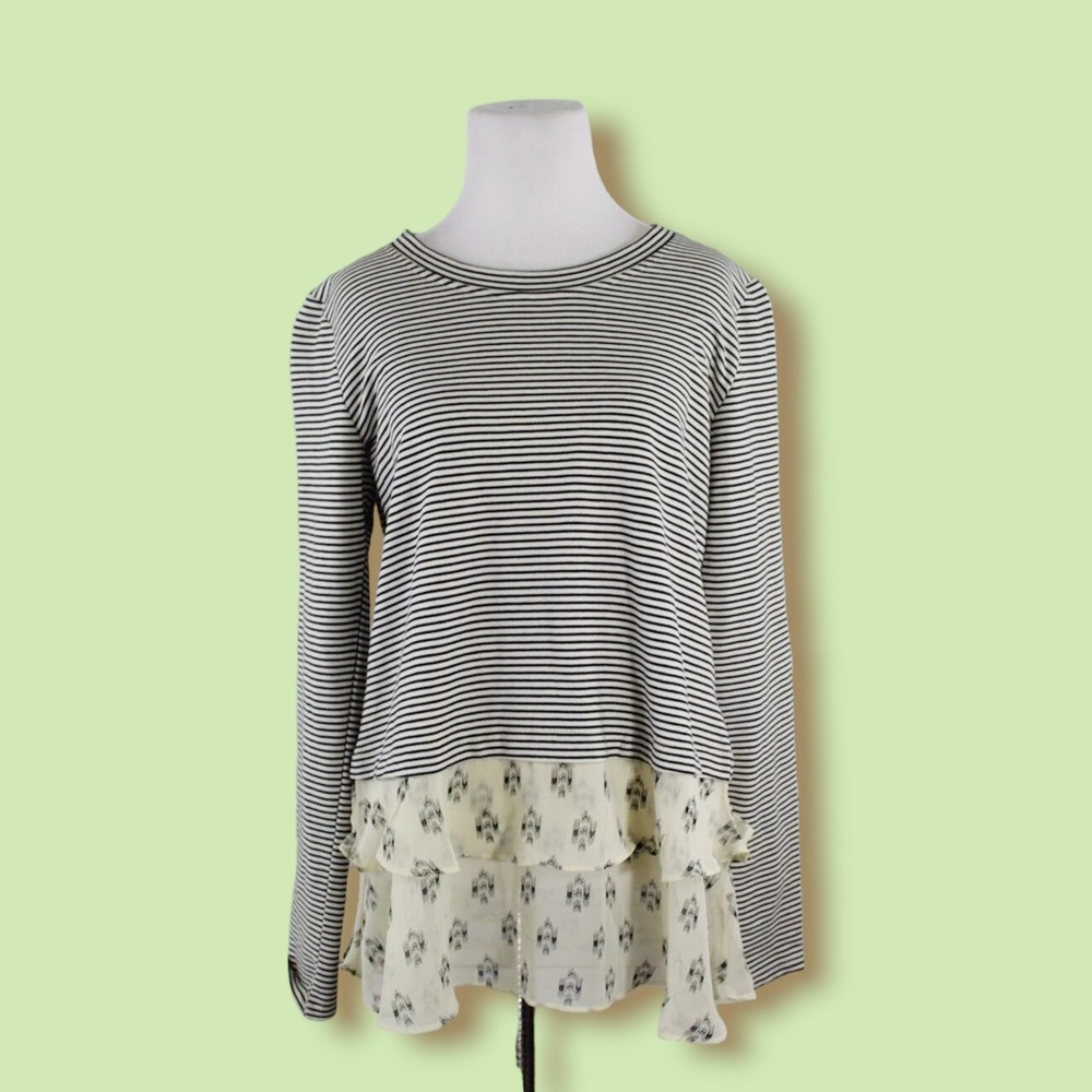 Sunday in Brooklyn Black & White Striped Layered Ruffle Hem Top